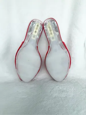 Red Clear Wedge Slide Sandals with Rose thumbnail 8
