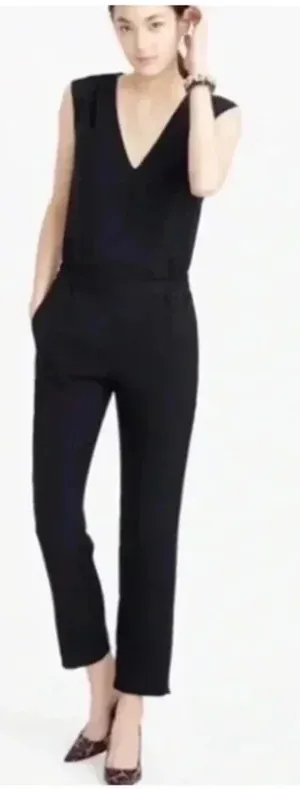 J Crew Black Size 4 Sleeveless Elastic Waist Crop Jumpsuit Romper thumbnail 1