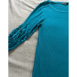 Cable & Gauge Teal Blue Ruched Button Tab Sleeve Scoop Neck Top Large thumbnail 3