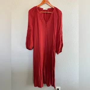 Mango NWOT‎ Rust Orange Embroidered Sleeve A-Line Maxi Dress thumbnail 2