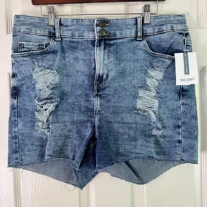 True Craft Denim‎ Shorts High-Rise Distressed Blue Wash Plus Size 18W thumbnail 9