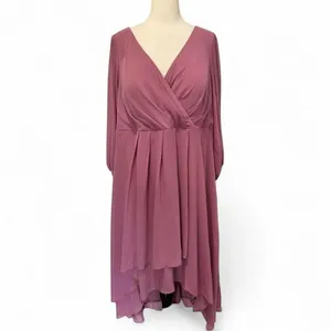 Midi Dress 2X 2XL Mauve Pink V Neck Chiffon Bodice Wedding Cocktail Asymmetrical thumbnail 2