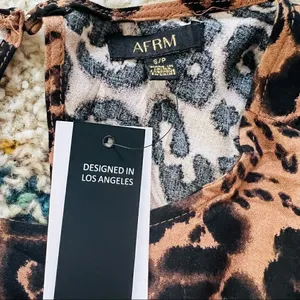 AFRM Jamie Print Open Back Short Sleeve Dress, Brown/Black Animal, Small, NWT‎ thumbnail 9