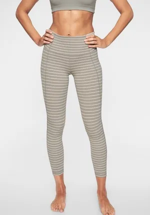 Athleta Stripe Salutation Leggings In Powervita Gray White Womens Medium thumbnail 1