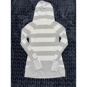 Lululemon Women's Hoodie Sweatshirt Gray White Striped COWL Size 8 thumbnail 7