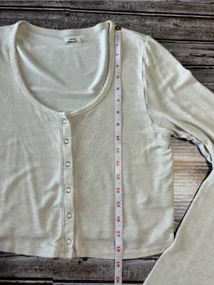 aerie Cream Cropped Button-Front Long Sleeve Top thumbnail 5