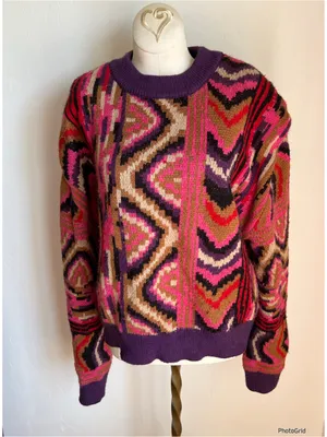 Farm Rio Patches Stripe Sweater Medium thumbnail 4
