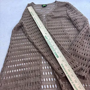 Tunnel Vision Women's XXL Crochet Duster Open Cardigan Taupe Boho Long Sleeve thumbnail 12