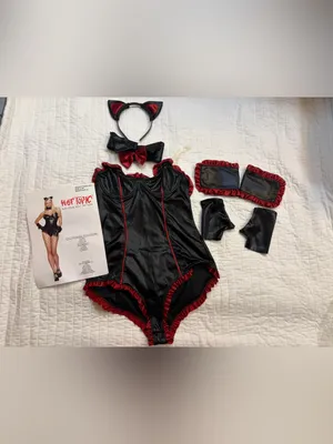 Vintage Hot Topic 5 PCS Burgundy Kitty Cat Costume Set Small Medium S/M Cosplay thumbnail 2
