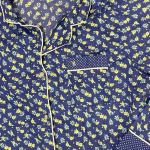 Victorias Secret Blue Floral Polka Dot Pajama Set Long Sleeve Top Shorts Large thumbnail 4