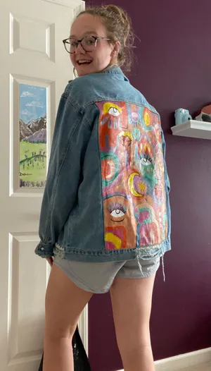 unique hand painted abstract jean jacket Multiple Size L thumbnail 1