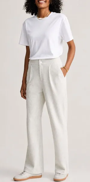 🤍 Varley Aberdeen Straight Leg Pant Cord Sweat Cream Medium 🤍 thumbnail 1