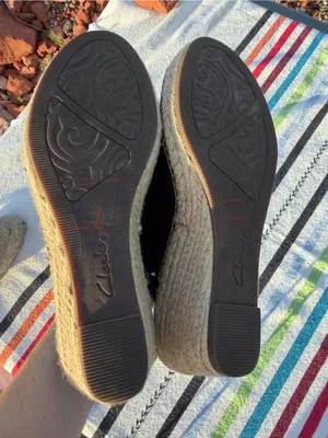Clarks Lafley Krissy Black Leather quiet luxury Espadrille Wedge Sandals 7.5 M thumbnail 11