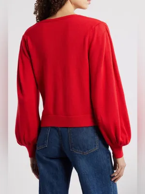 Farm Rio Wool & Cashmere Blend Red Heartful Knit Cardigan thumbnail 2