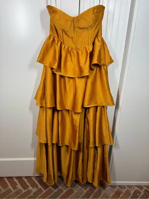 Azazie Faye Butterscotch A-Line Ruched Stretch Satin Dress size 12 NEW party thumbnail 2