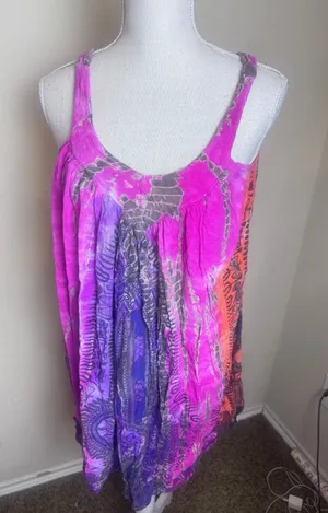 Sol Flower Tie Dye Tank Top Pink Purple Orange Rayon Boho Festival Tunic Free thumbnail 1