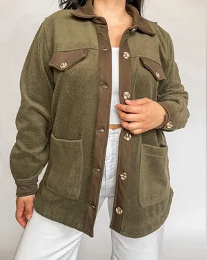 Blank NYC Green Fleece Long Sleeve Button Down Jacket Size XS NWT thumbnail 1