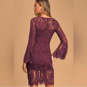 Lulus Enrapturing Elegance Plum Lace Long Sleeve Midi Dress thumbnail 2