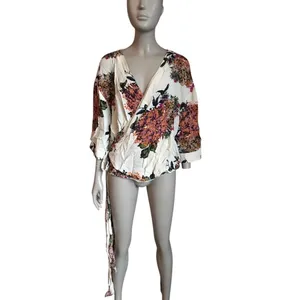 Pink Clover Tan, Pink and Orange Wrap Blouse thumbnail 2