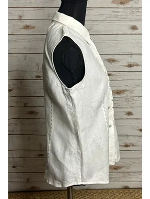 edward white sleeveless 100% Irish linen ruffled front button-up blouse Small thumbnail 5