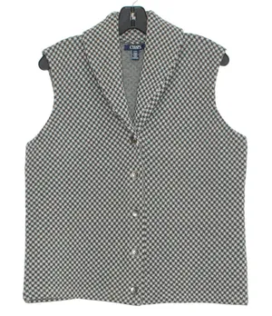 Houndstooth Sweater Vest Shawl Collar Gray L Button Up Preppy Academia Chaps thumbnail 1