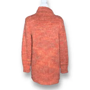 Vintage Knit Wool Blend Open Front Longline‎ Cardigan Sweater Orange Medium Cozy thumbnail 5