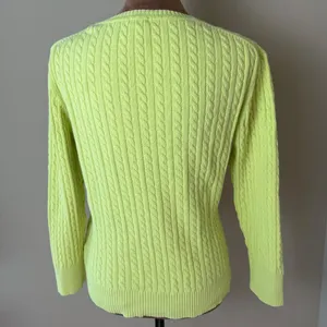 Vintage Gap Y2K Cable Knit Sweater Womens Medium Neon Yellow Green 3/4 Sleeve thumbnail 2