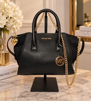 Michael Kors Avril Small Black Pebbled Leather & Suede Satchel thumbnail 1