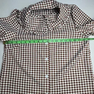 PrettyLittleThing Brown Gingham Peter Pan Collar‎ Ruffle Shirt Dress Size 8 thumbnail 7