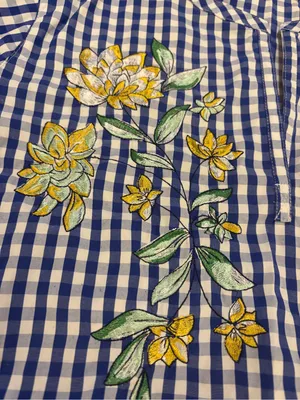 Blue Gingham Embroidered Women’s Blouse thumbnail 4