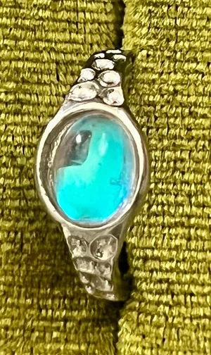 Cat Eye Design Gorgeous Gemstone Stainless Steel Silver Open Band Size 6 thumbnail 1