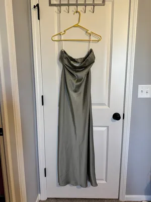 Amazon Sage green satin strapless dress thumbnail 2