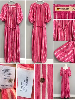 Marine Layer Pink Striped Cotton Maxi Dress XL Belted Boho Coastal‎ thumbnail 9