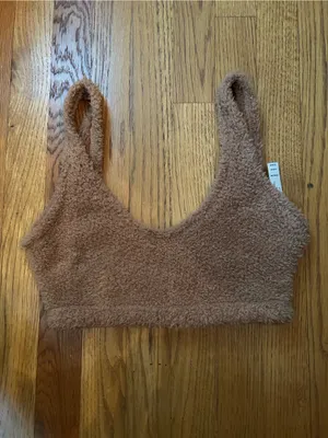 PINK Victoria's Secret Plush Sherpa Cropped Bralette in Brown thumbnail 2