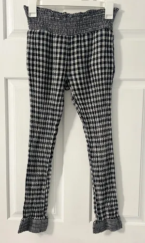 Anthropologie Black & White Gingham Smocked Waist Leggings thumbnail 1