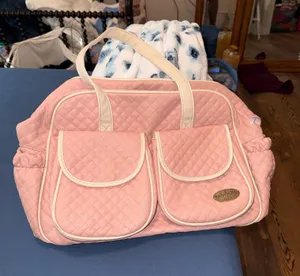 Vintage Pink quilted baby Jolie Paris duffel dipper bag thumbnail 1
