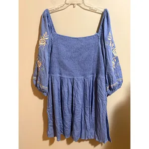 Savanna Jane Babydoll Dress 1X Blue New Floral Embroidered‎ Boho Puff Sleeve thumbnail 4