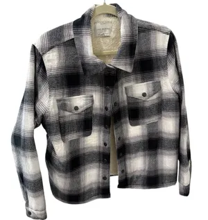 Lucky Brand jacket flannel shacket Cotton Fleece Lined Sweater Jacket size M thumbnail 1