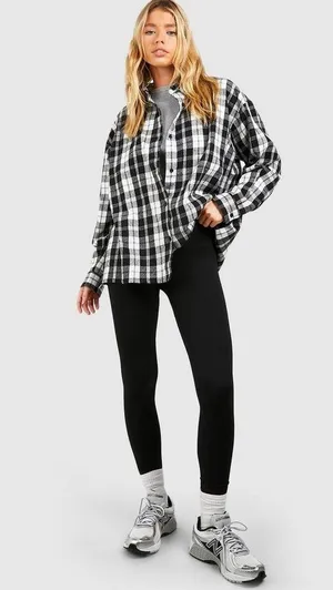 Boohoo Black/White Flannel Oversized Shirt, Size XL New w/Tag thumbnail 10