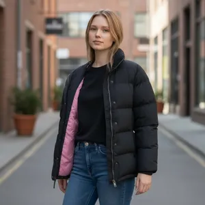 LL Bean Black and Pink Puffer Feather Down Puffer Full Zip Ski Winter Jacket M thumbnail 15