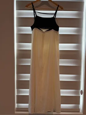 Black & Cream Two-Tone Maxi Dress with Spaghetti Straps thumbnail 2