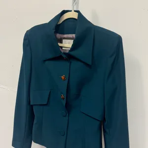 Vintage Myrene de Premonville Paris Vintage Teal Blue Structured Blazer Jacket thumbnail 5
