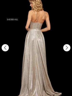 Sherri Hill Champagne Sparkle Plunging A-Line Gown thumbnail 2