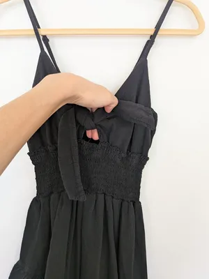 Black Ruffle Tie Front Cut Out Cotton Dress NWT M/L thumbnail 6