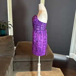 Women’s Purple Short Party Dress Beading Sheer Bodice Corset Back Ties Size 4 thumbnail 6