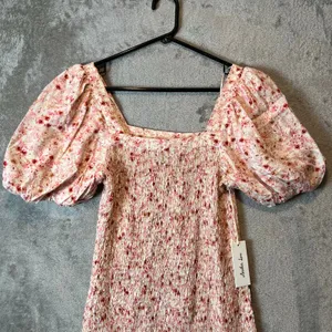 Anthropologie Another Love Pink Floral Smocked Puff Sleeve Dress Cottagecore New thumbnail 2