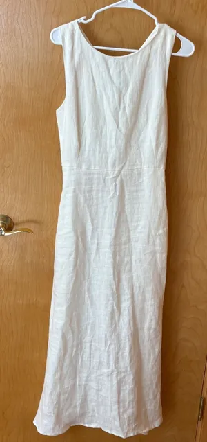 Weekend Max Mara Dress Women 4 White Linen Sleeveless Midi Side Zip Pockets thumbnail 1