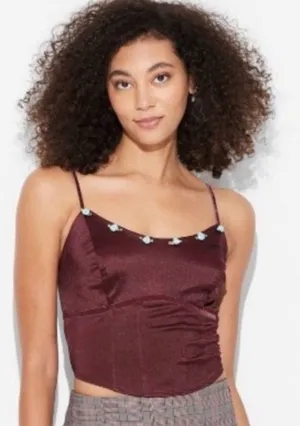 Wild Fable Corset Burgundy Crop Top with rosettes XS thumbnail 1