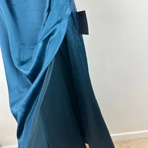 Lulus Stunning Arrival Dark Teal Satin Off The Shoulder Maxi Dress Formal S NWT thumbnail 8