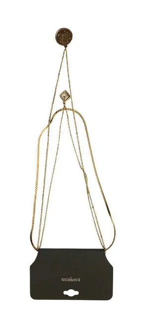 Express Layered Gold-Tone Necklace Love Coin And Square Rhinestone Pendant thumbnail 1